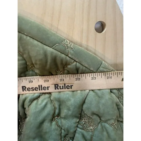 EUC Johnny Was Zaelia Lux Quilted Velvet Puffer Mint Green Coat Gold Trim XS/S - Picture 8 of 16